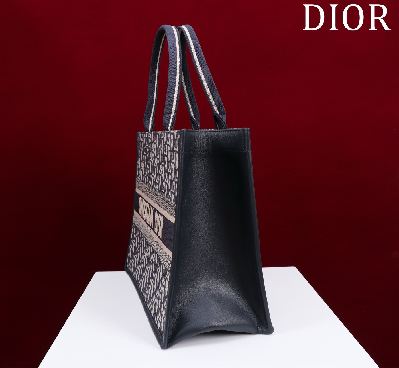 Bagsaaa D10r Medium D10r Book Tote Blue D10r Oblique Embroidery and Calfskin 