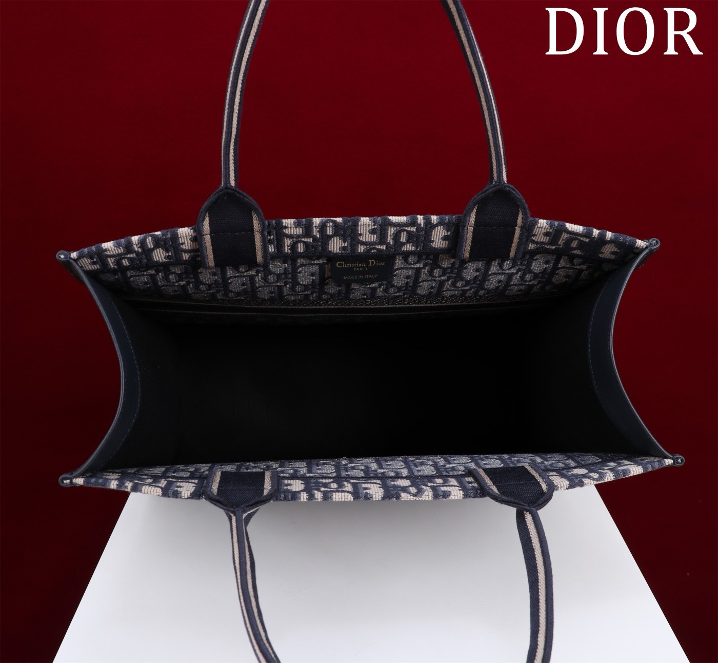Bagsaaa D10r Medium D10r Book Tote Blue D10r Oblique Embroidery and Calfskin 