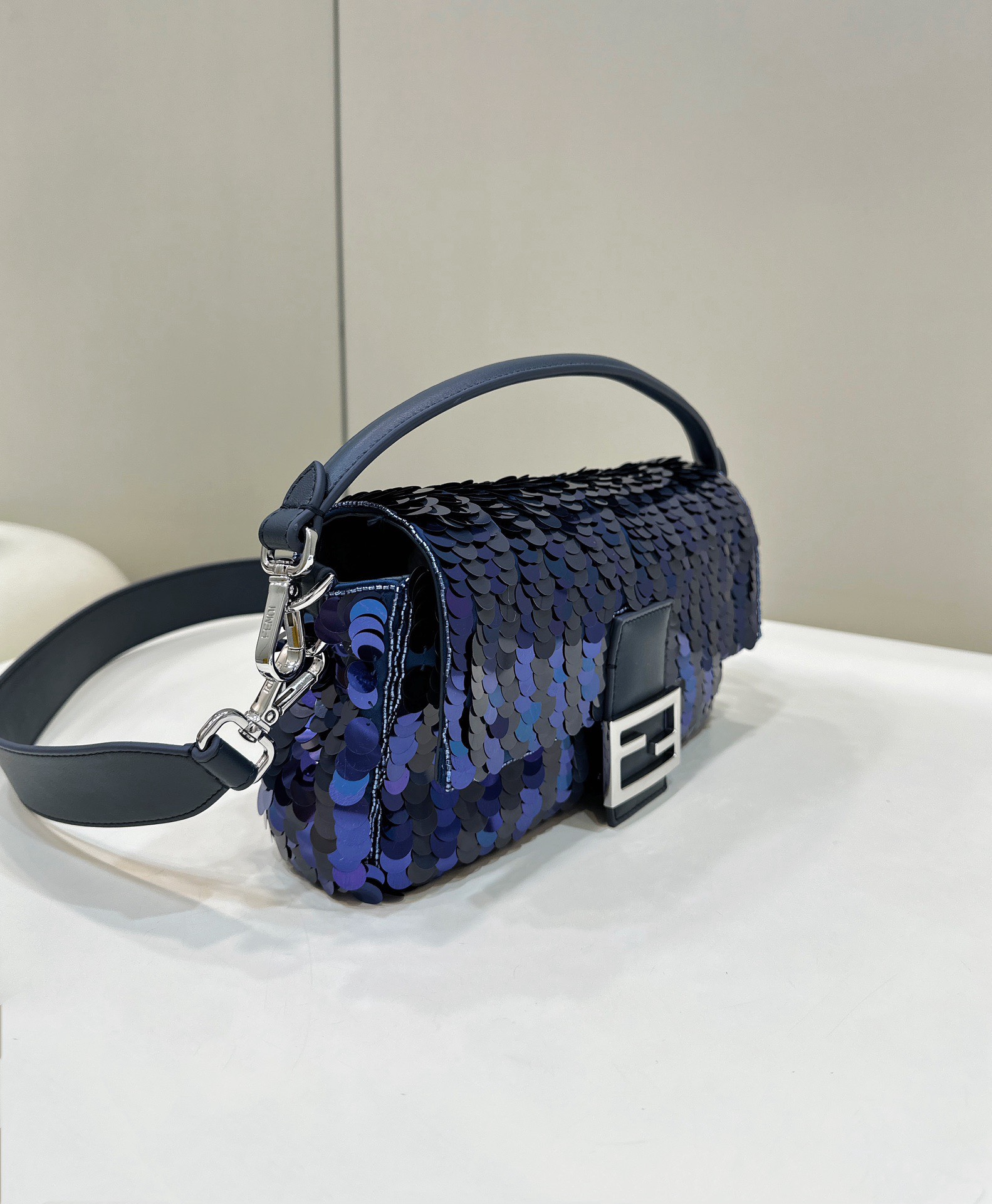Bagsaaa F**di Baguette Dark and mid blue sequin bag - 27x15x6cm