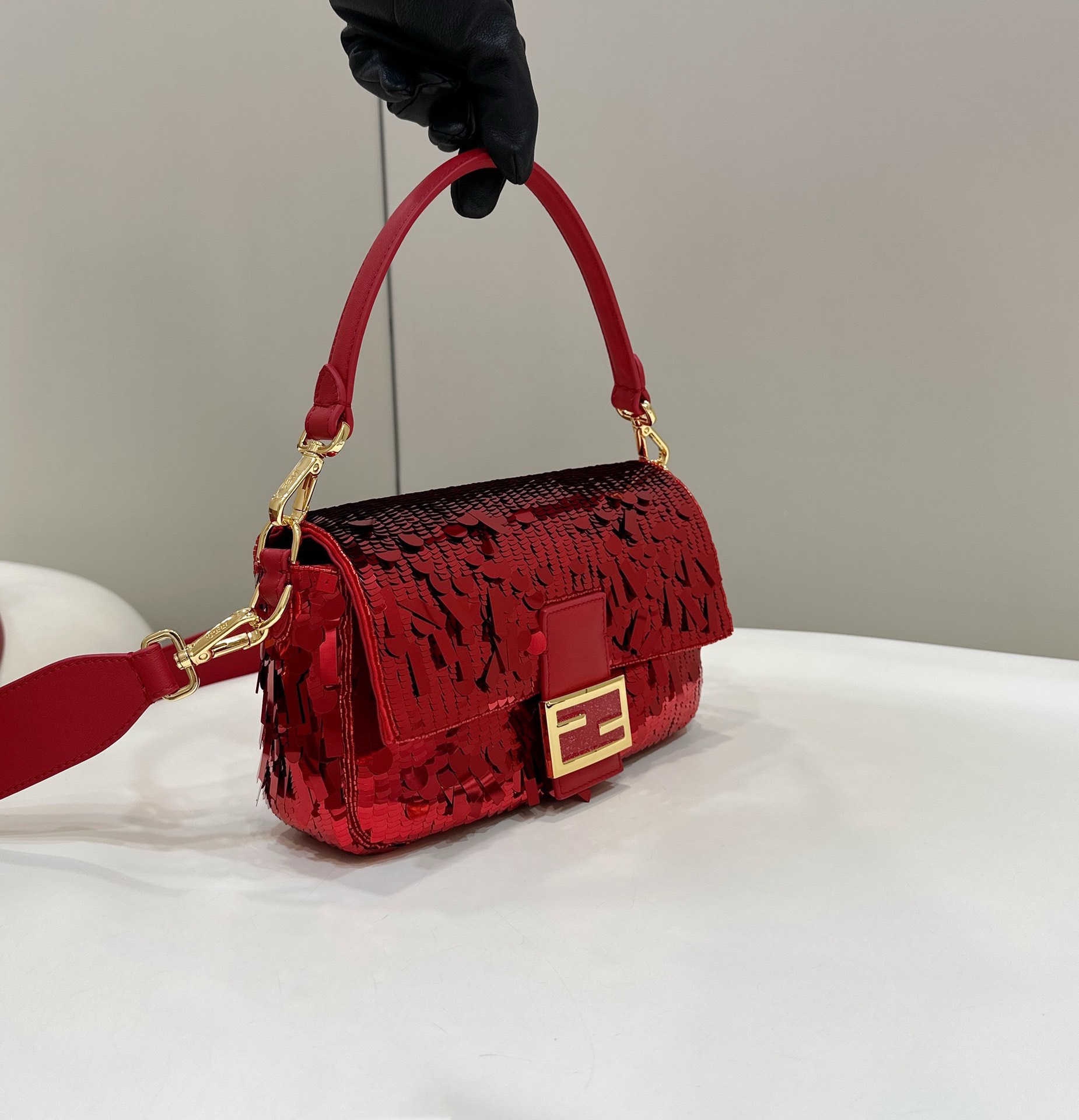 Bagsaaa F**di Baguette Red sequin and leather bag - 27x15x6cm