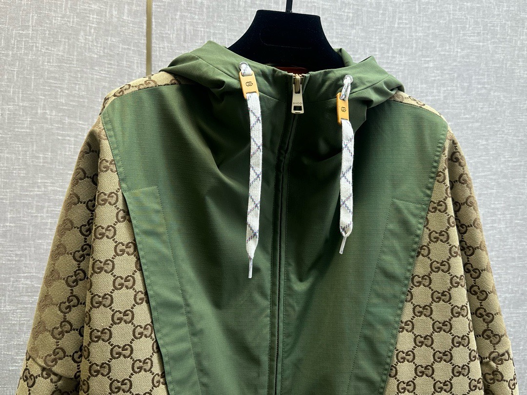 Bagsaaa Gvc*1 GG COTTON FABRIC JACKET WITH ZIPPER GREEN