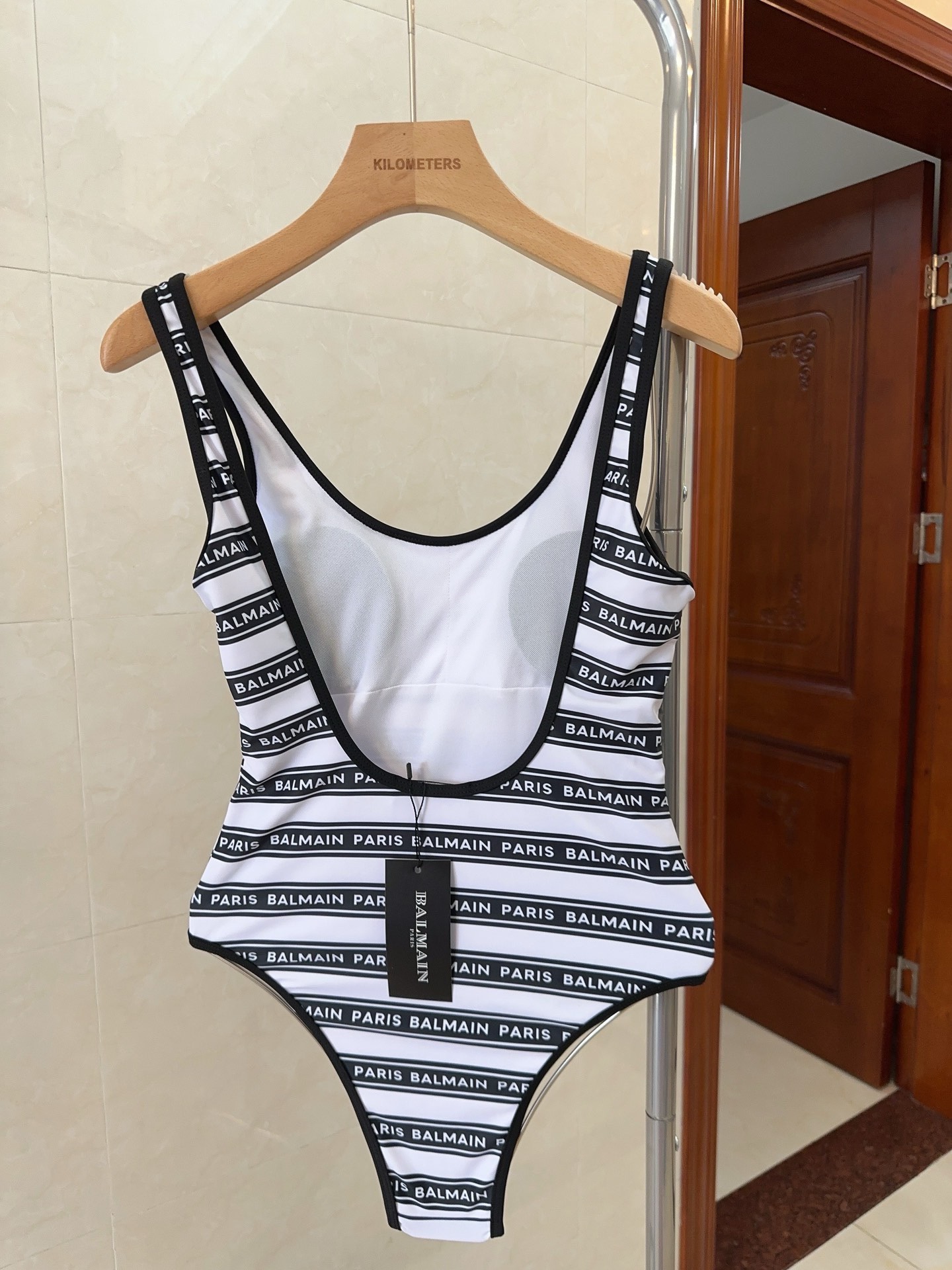 Bagsaaa Balmain Black One Piece Logo Swimsuit 