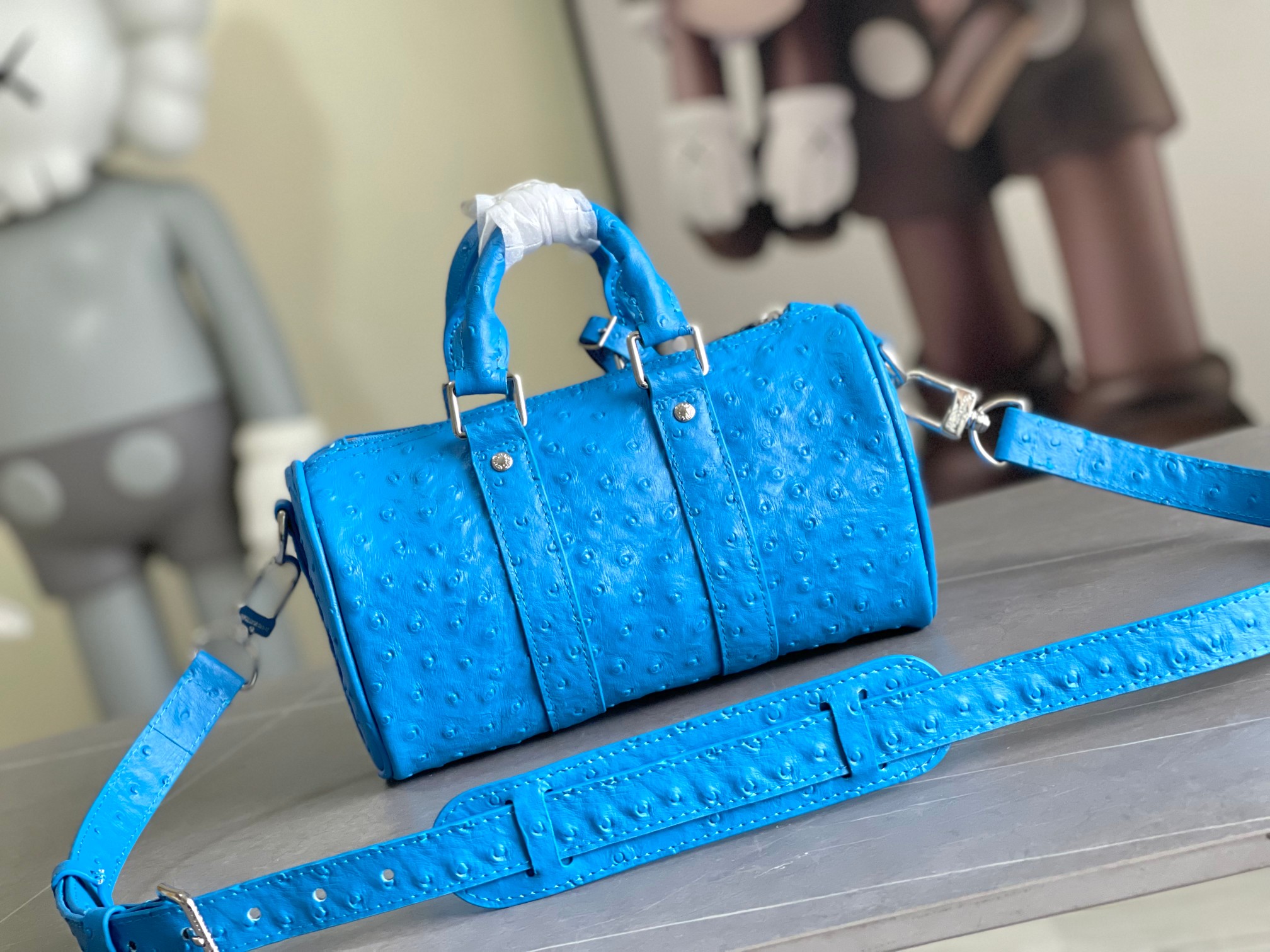Bagsaaa L0vis Vvtt0n Keepall Bandoulière 25 Blue Ostrich leather - 25 x 15 x 11 cm