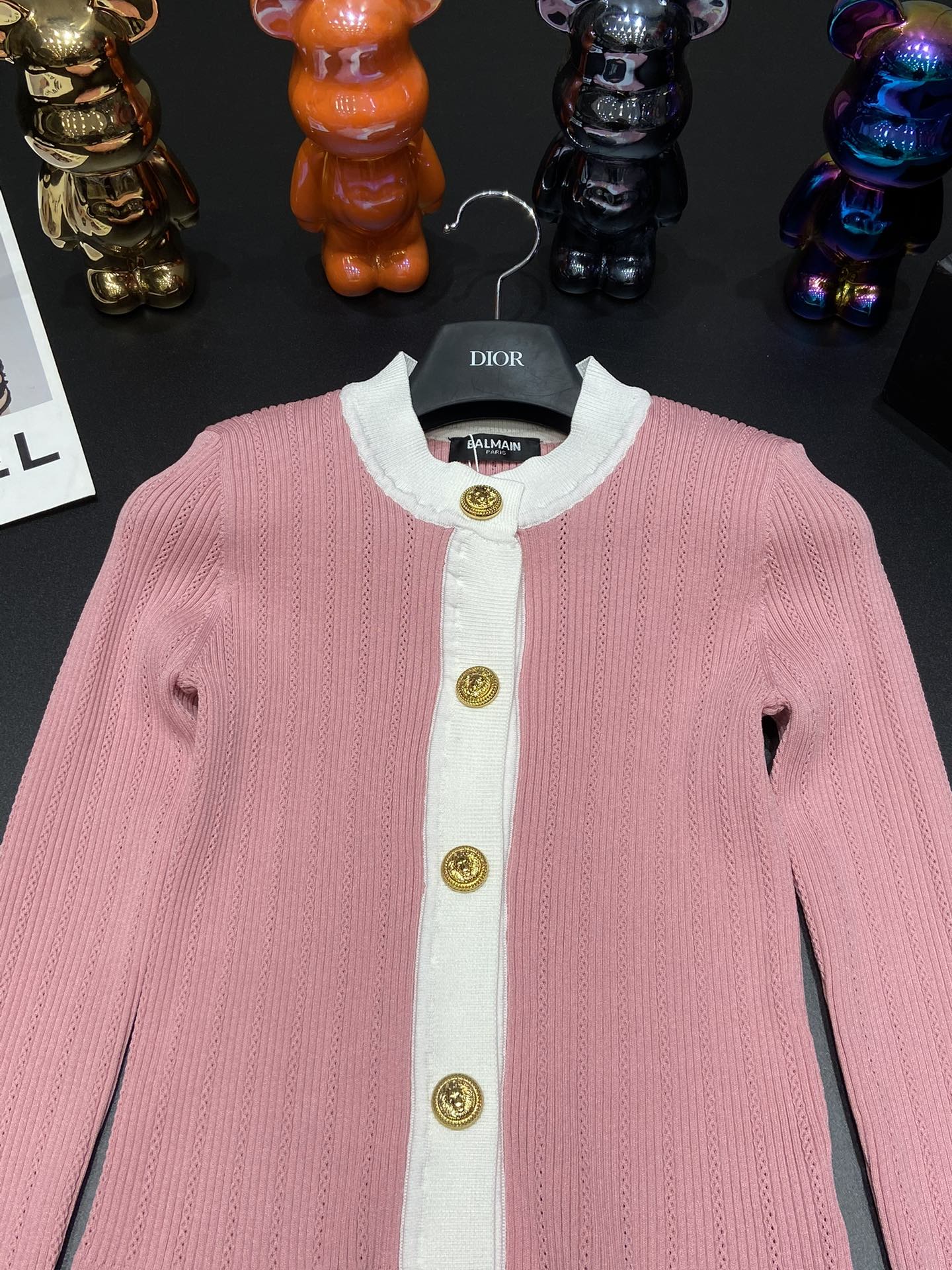 Bagsaaa Balmain Pink Gold Button Cardigan