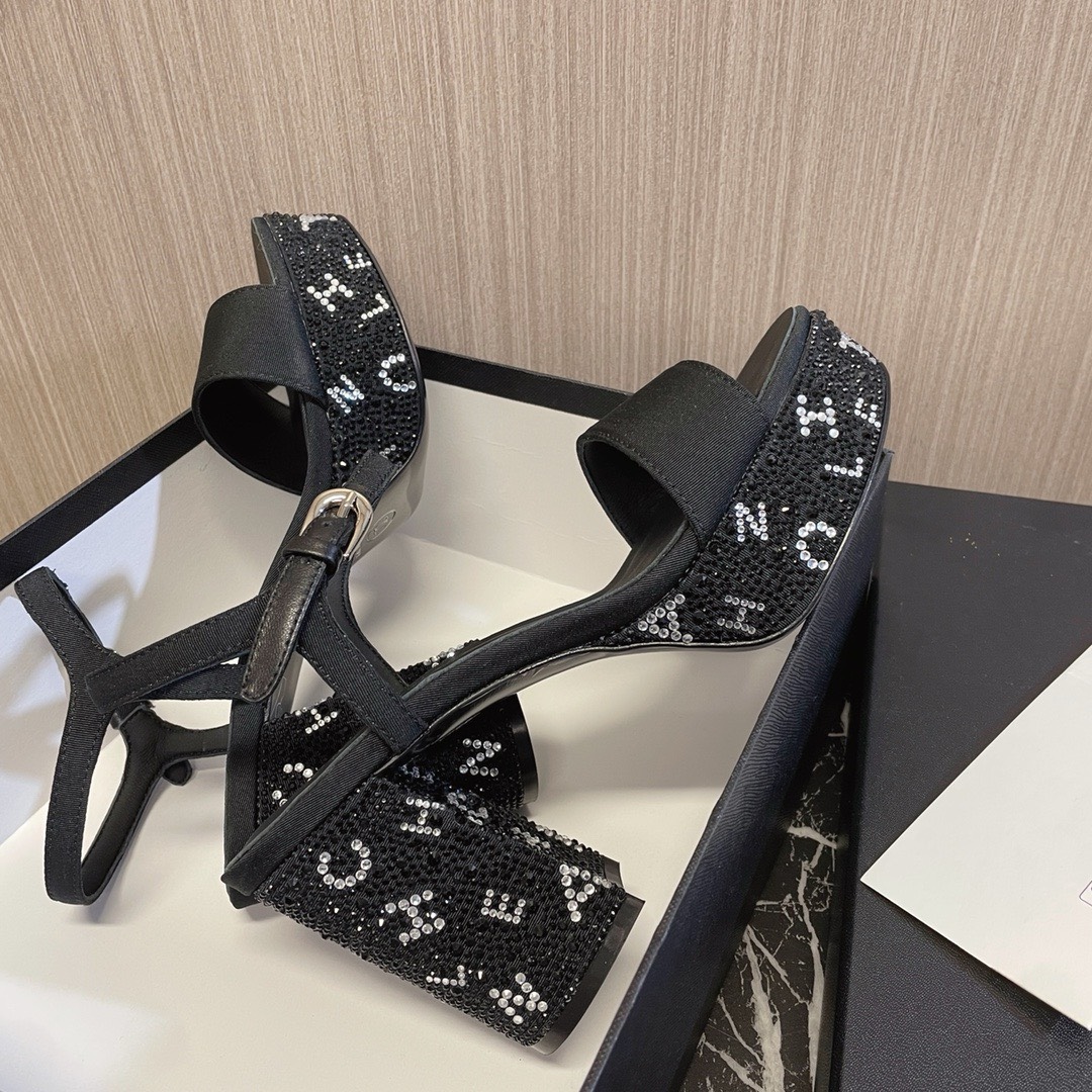 Bagsaaa Ch**el Heels Sandals In Black