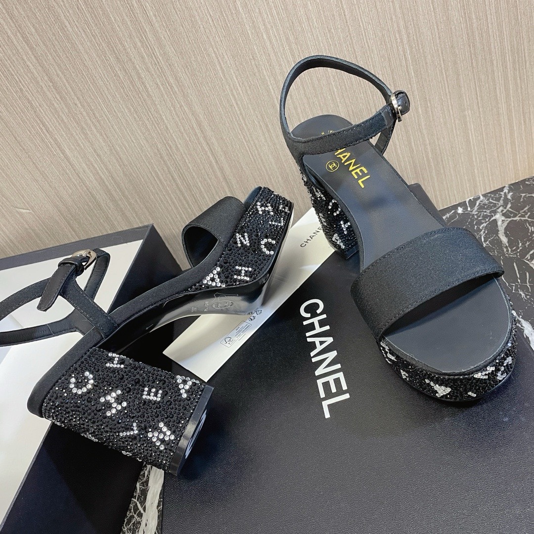 Bagsaaa Ch**el Heels Sandals In Black