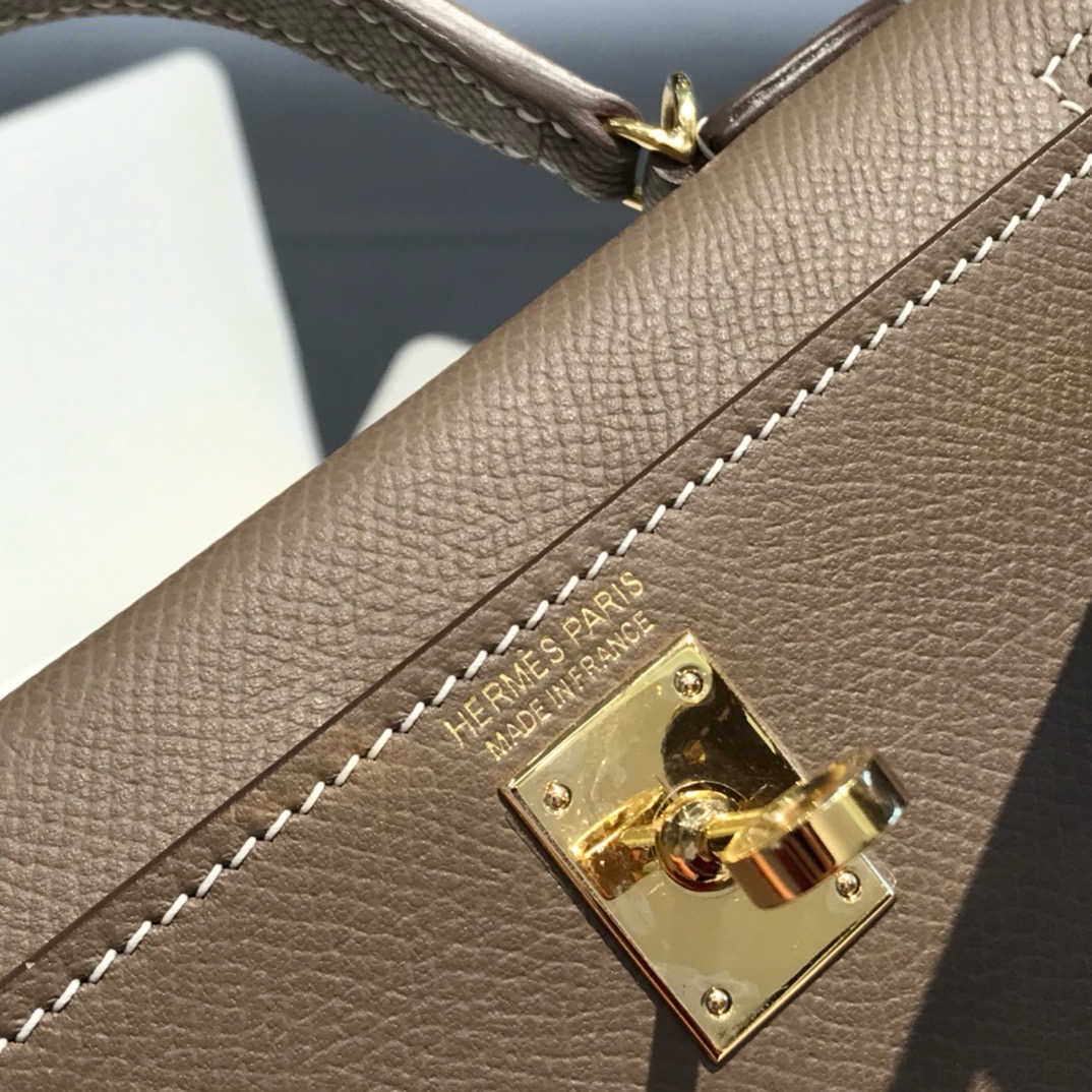 Bagsaaa H**me5 Kelly Mini Etoupe Grey Epsom Gold Hardware Size 19cm
