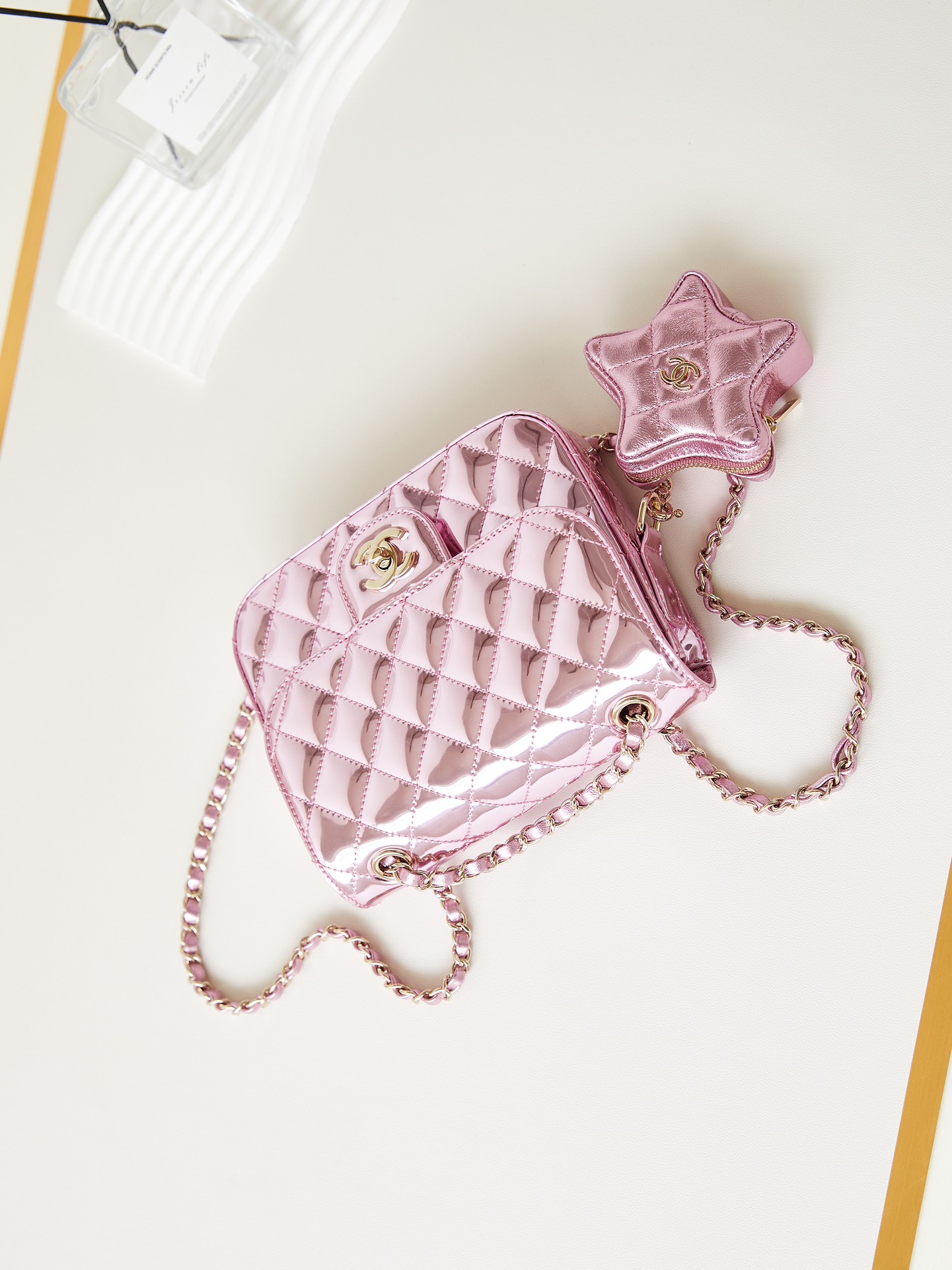 Bagsaaa Ch**el Mini Flap Bag & Star Coin Purse AS4647 Light Purple - 15 × 20 × 6.5 cm