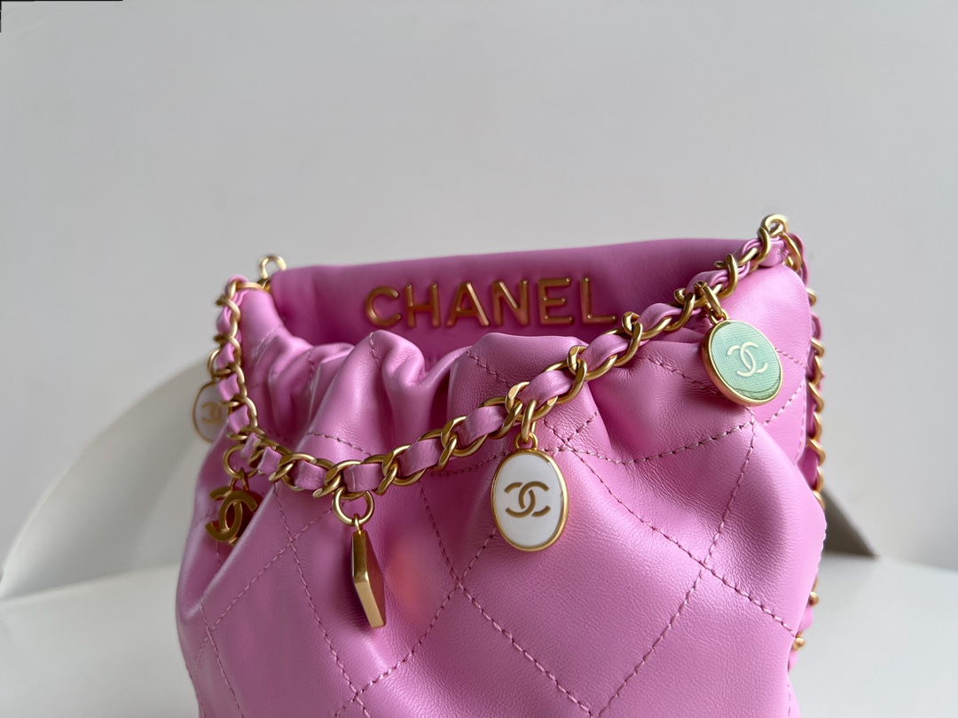 Bagsaaa Ch**el Small Bucket Bag AS3793 Light Pink - 17×16×7 cm