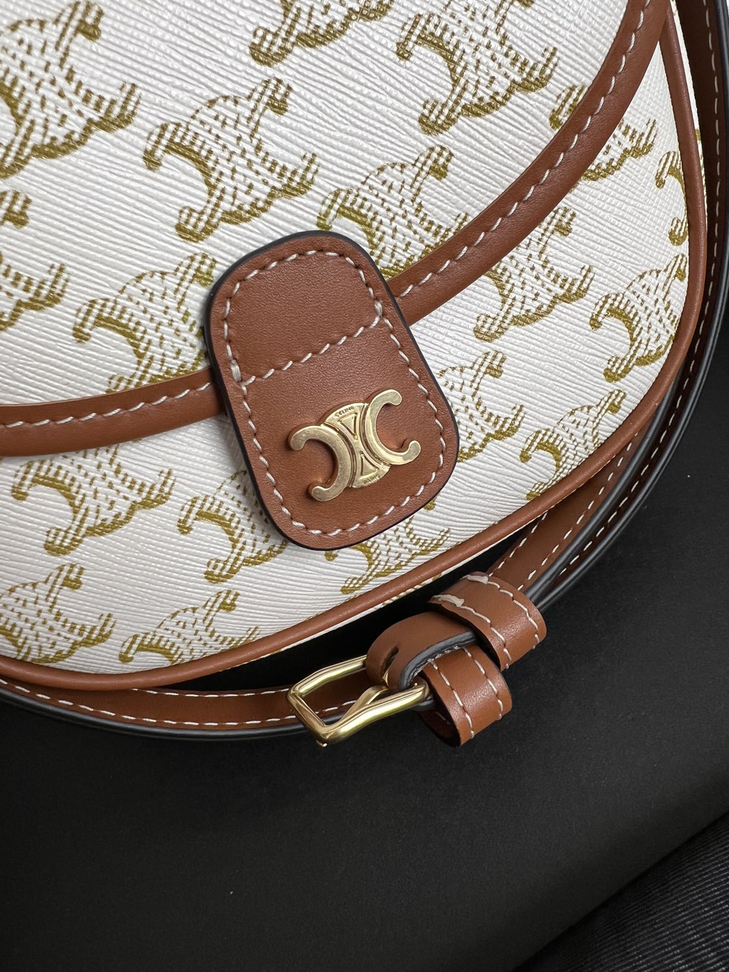 Bagsaaa Ce1i*e Mini Besace In Triomphe Canvas And Calfskin White - 16 X 14 X 4 CM