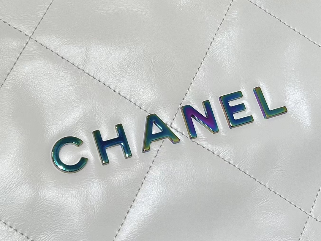 Bagsaaa Ch**el 22 Small Handbag White & Rainbow Logo AS3260 - 35 × 37 × 7 cm