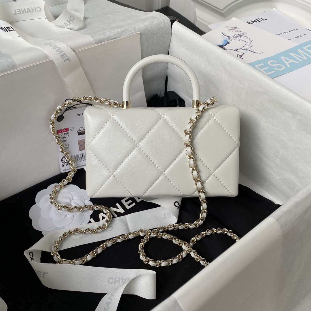 Bagsaaa Ch**el Mini Box Bag White AS4469 - 10.5 × 17 × 8 cm
