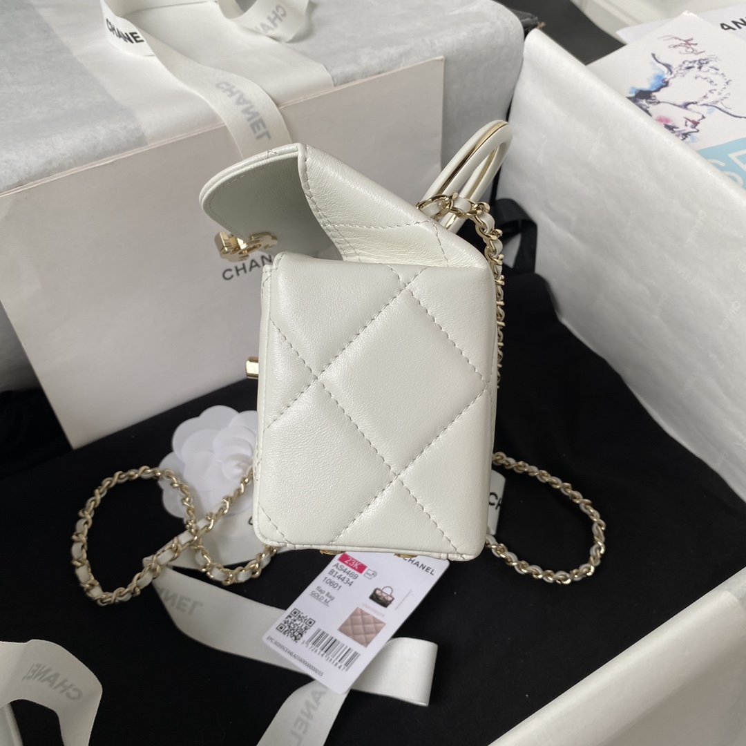 Bagsaaa Ch**el Mini Box Bag White AS4469 - 10.5 × 17 × 8 cm
