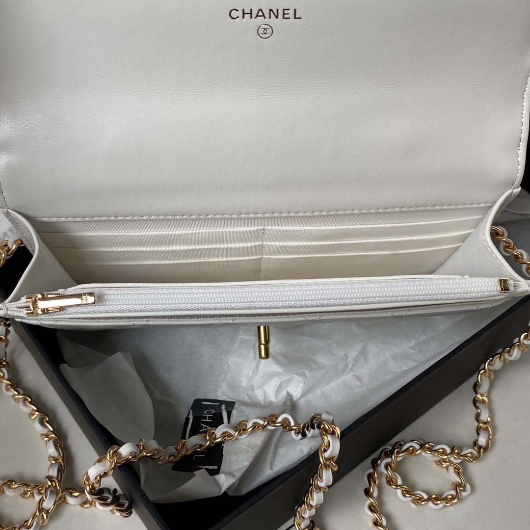 Bagsaaa Ch**el Wallet On Chain White AP3504 - 12.3 × 19.2 × 3.5 cm