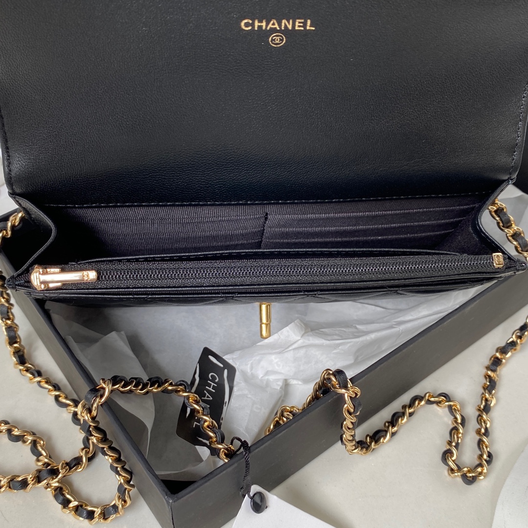 Bagsaaa Ch**el Wallet On Chain Black AP3504 - 12.3 × 19.2 × 3.5 cm