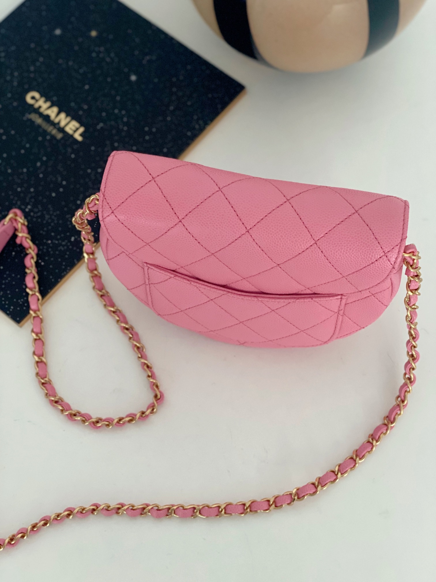 Bagsaaa Ch**el Mini Messenger Bag Pink Calfskin AS3867 - 15×19×7 cm