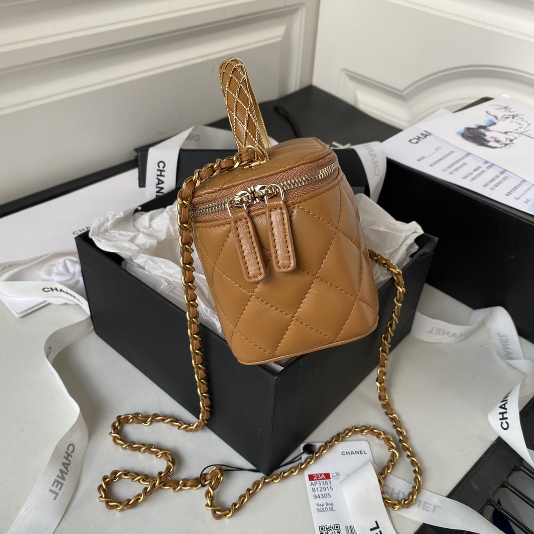 Bagsaaa Ch**el Clutch With Chain AP3383 Brown - 9.5 × 17 × 8 cm