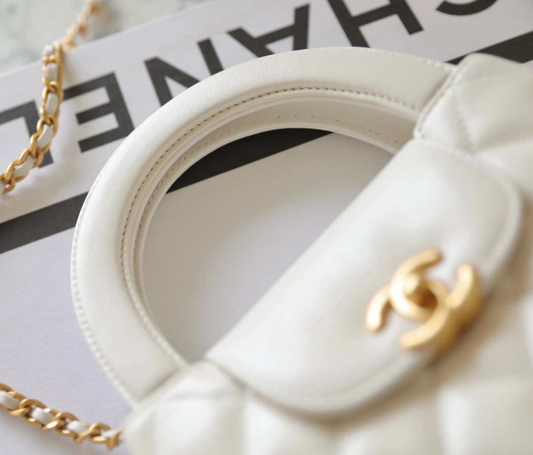 Bagsaaa Ch**el Kelly Mini Shopping Bag AS4416 White - 19x13x7 cm