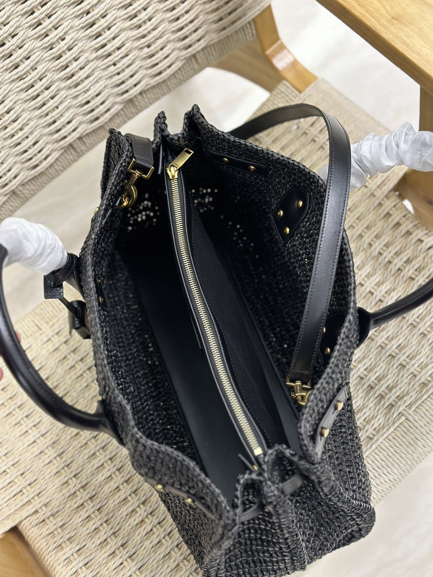 Bagsaaa Y51 Sac De Jour Medium S*pple In Raffia 751499 Black - 41 X 28 X 13 CM