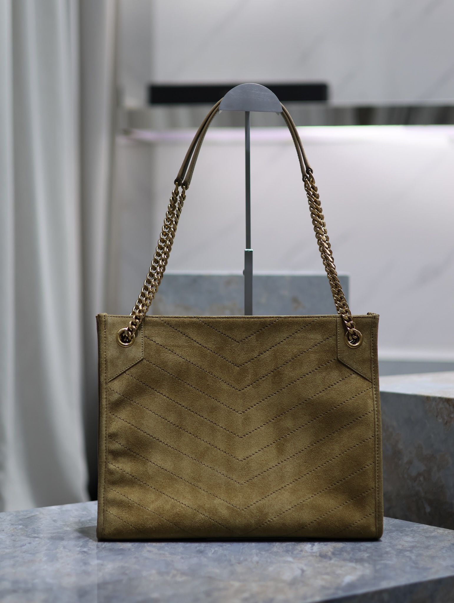 Bagsaaa Y51 Niki Medium Shopping In Suede 577999 Green - 33 X 27 X 11.5 CM