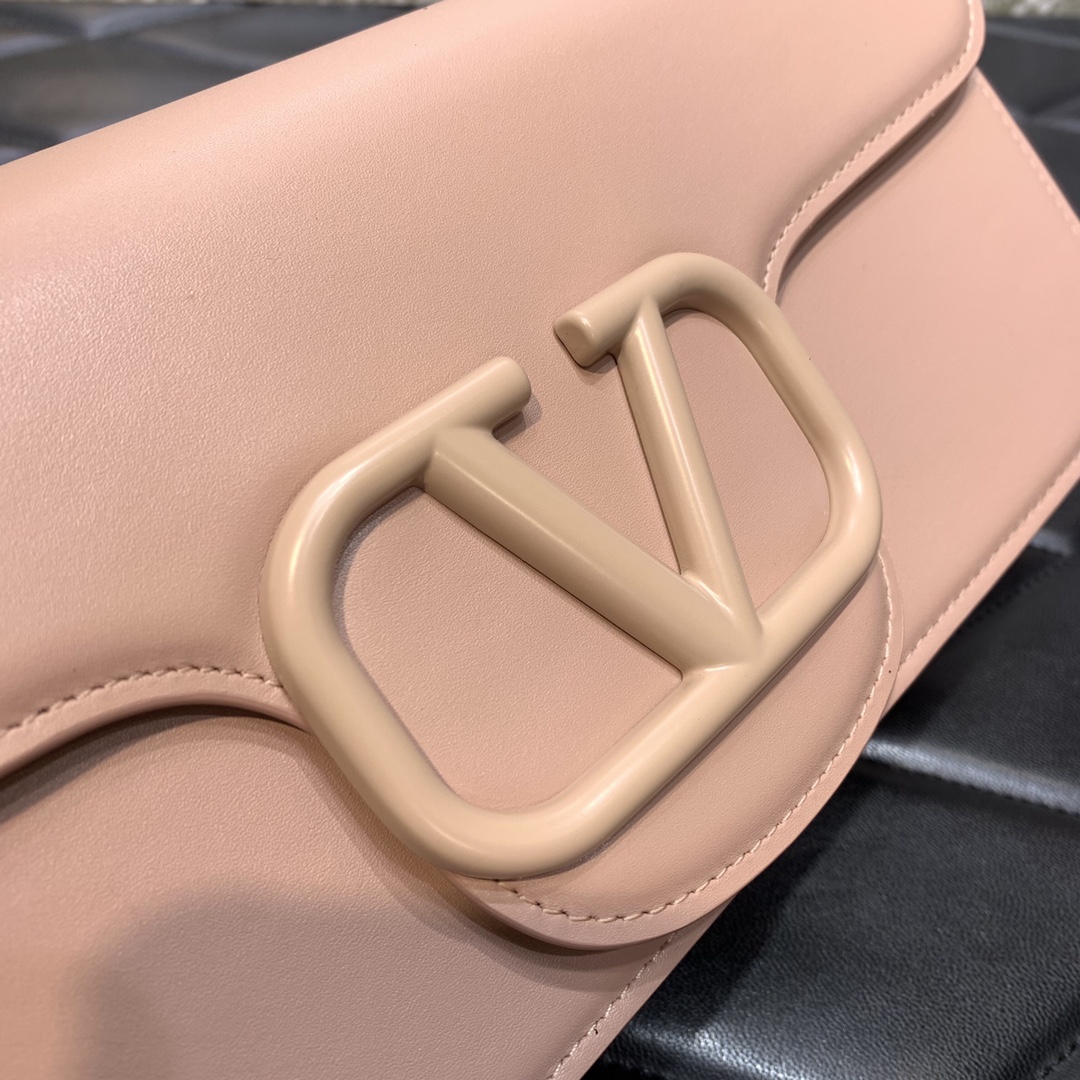Bagsaaa Va1e*ntin0 Garavani Locò Calfskin Shoulder Bag Rose - 27x13x6 cm