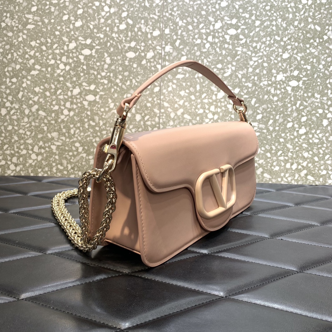 Bagsaaa Va1e*ntin0 Garavani Locò Calfskin Shoulder Bag Rose - 27x13x6 cm
