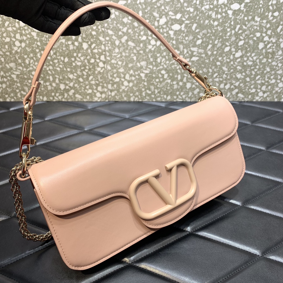 Bagsaaa Va1e*ntin0 Garavani Locò Calfskin Shoulder Bag Rose - 27x13x6 cm