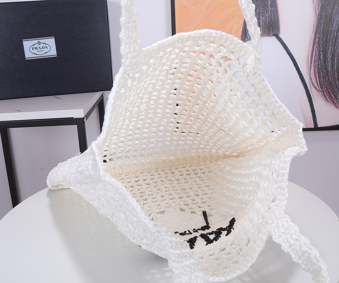 Bagsaaa Pra*a Crochet Tote Bag 1BG393 White - 38x36x3 cm