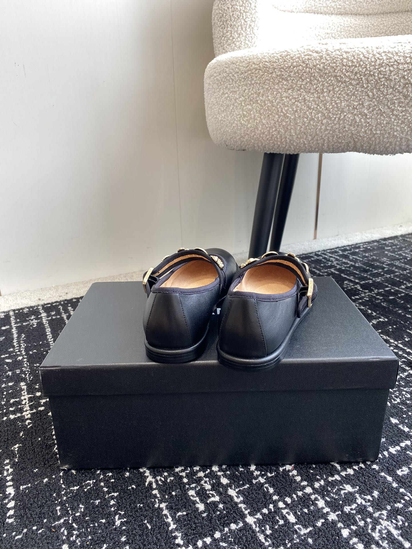 Bagsaaa Ch**el Mary Janes G45778 Black Lambskin