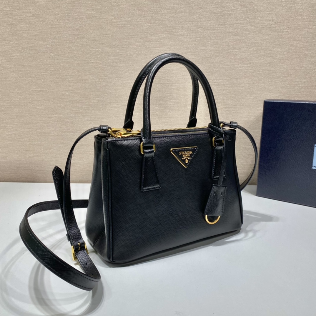 Bagsaaa Small Pra*a Galleria Saffiano Leather Bag Black - 24.5x16.5x11 cm