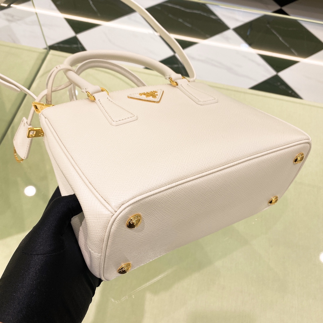 Bagsaaa Small Pra*a Galleria Saffiano Leather Bag White - 24.5x16.5x11 cm