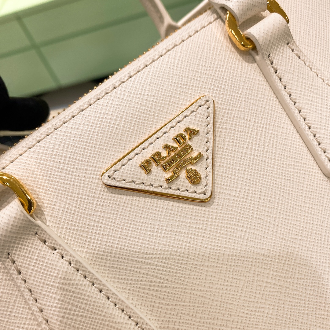Bagsaaa Small Pra*a Galleria Saffiano Leather Bag White - 24.5x16.5x11 cm
