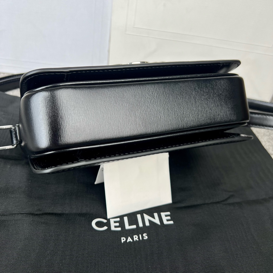 Bagsaaa Ce1i*e Teen Triomphe Bag In Shiny Calfskin Black & Silver - 18.5 X 13.5 X 7 CM