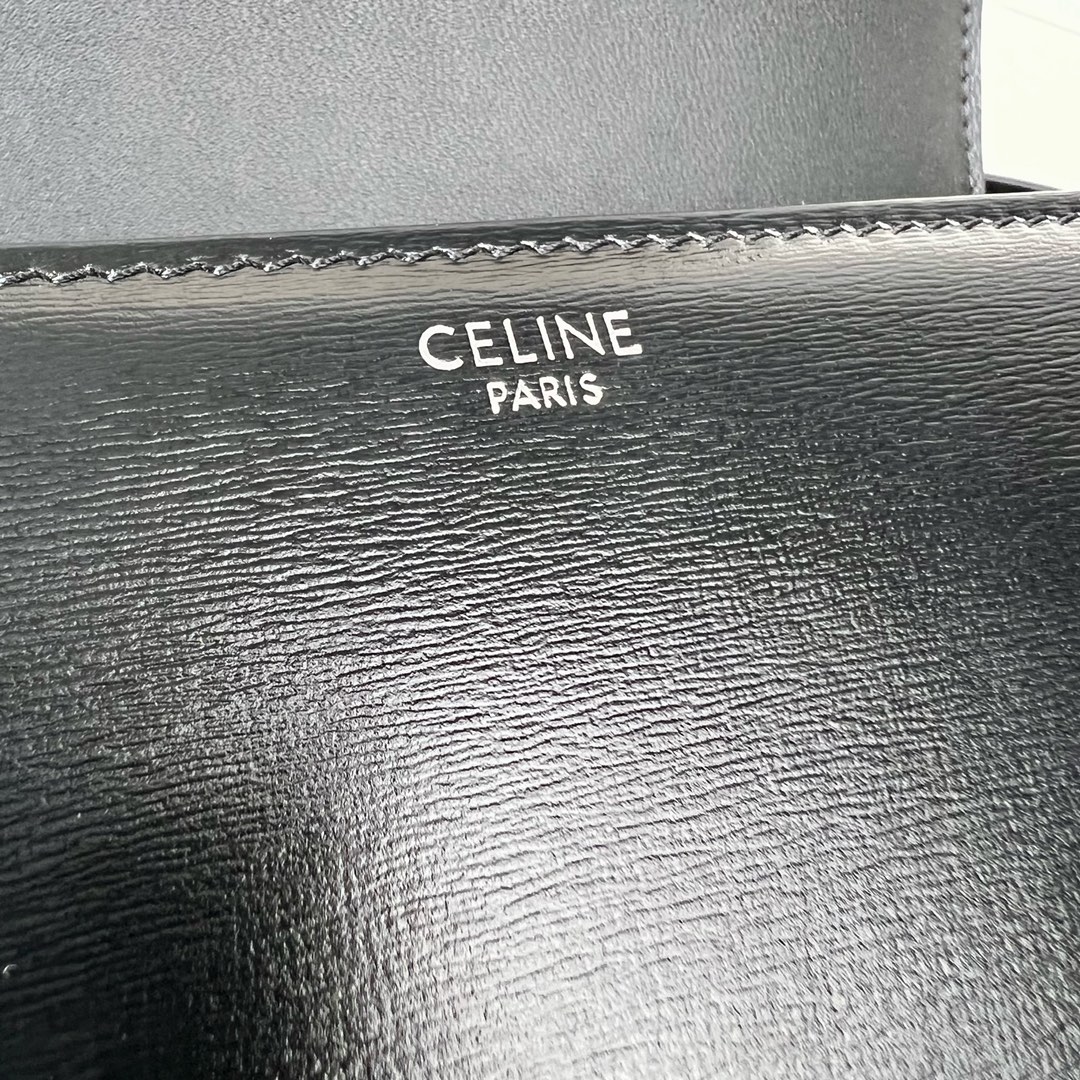 Bagsaaa Ce1i*e Teen Triomphe Bag In Shiny Calfskin Black & Silver - 18.5 X 13.5 X 7 CM