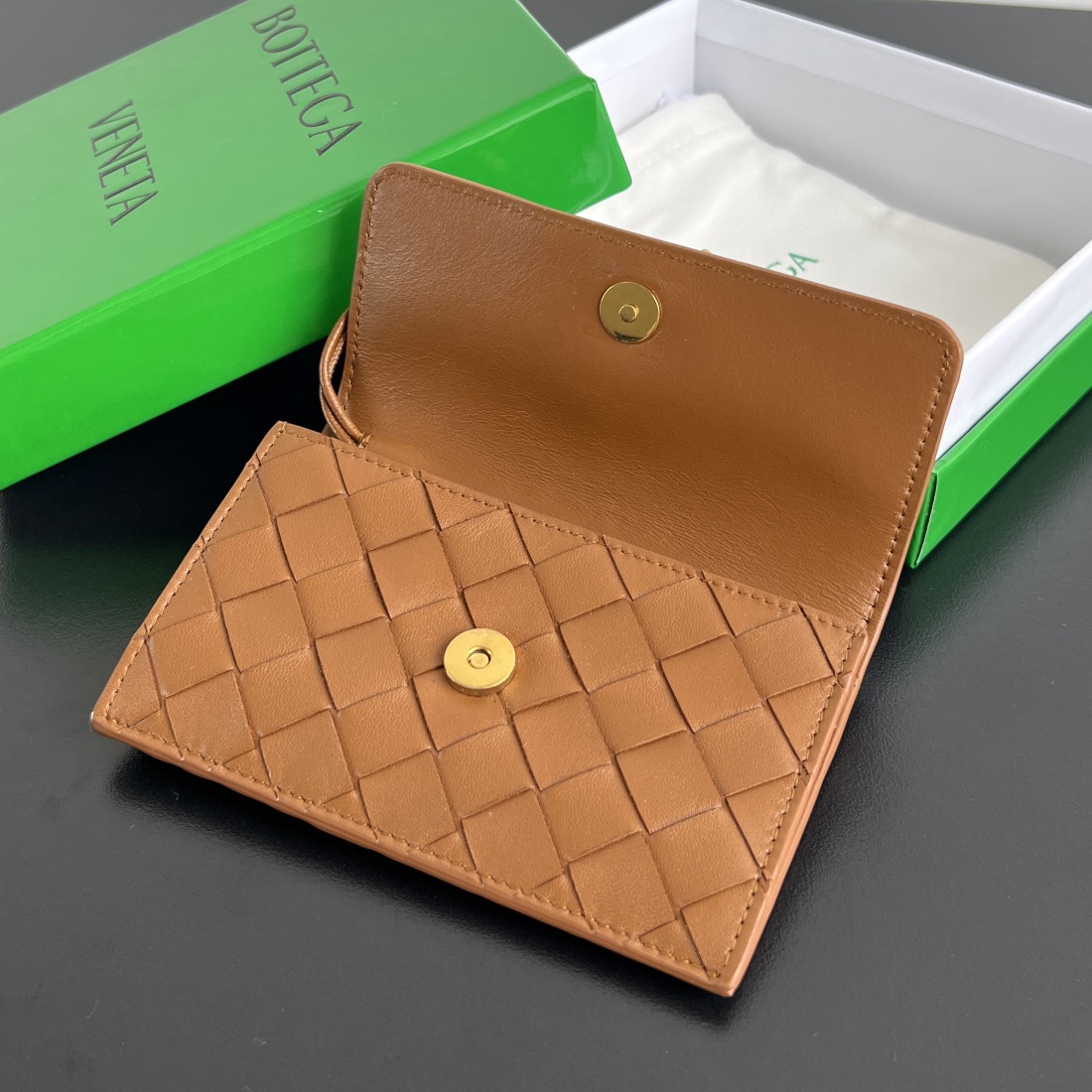 Bagsaaa B0tt*ga Ven*ta Andiamo Zippered Card Case Brown - 14x8.5x2 cm