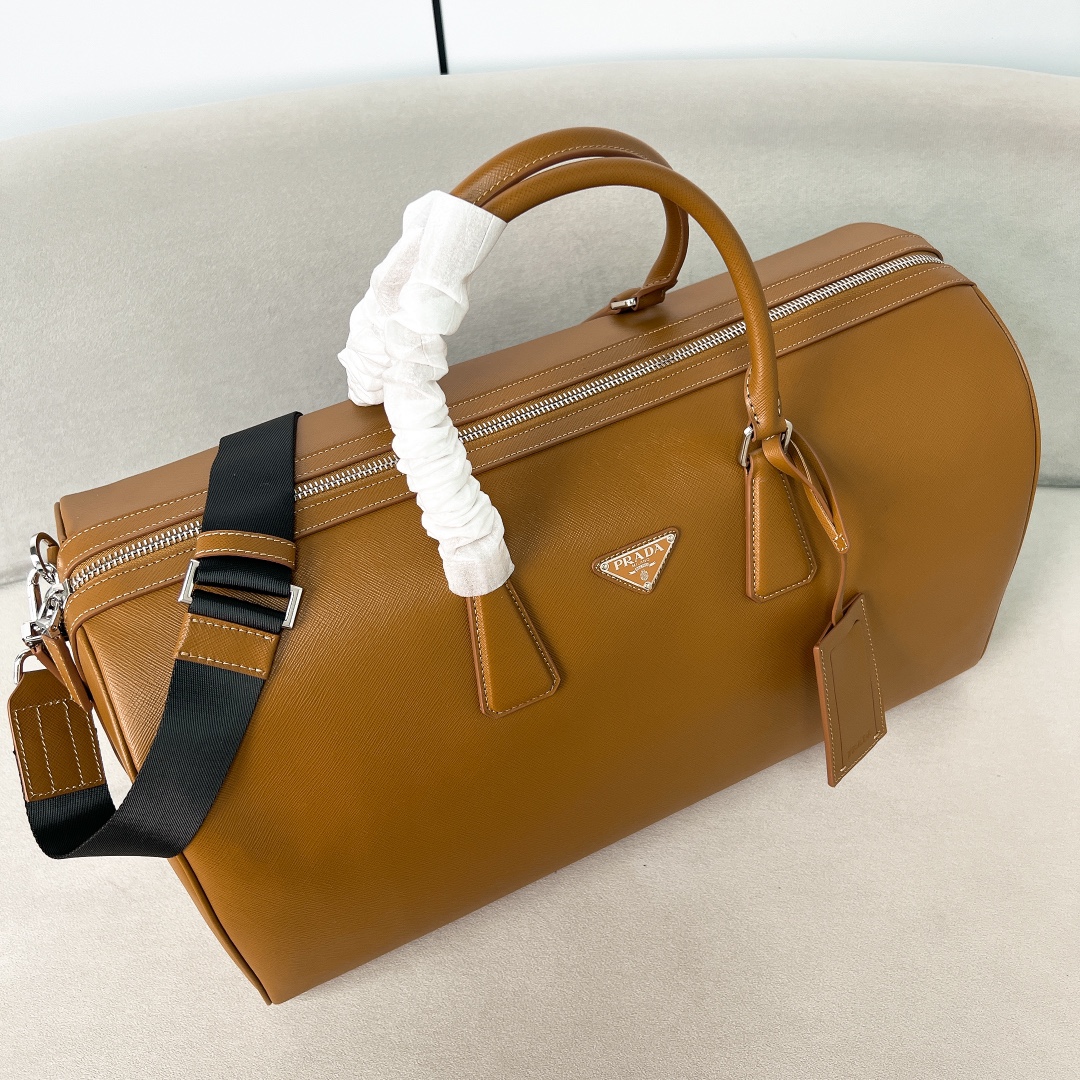 Bagsaaa Pra*a Saffiano Leather Travel Bag Brown - 50*27.5*25cm 