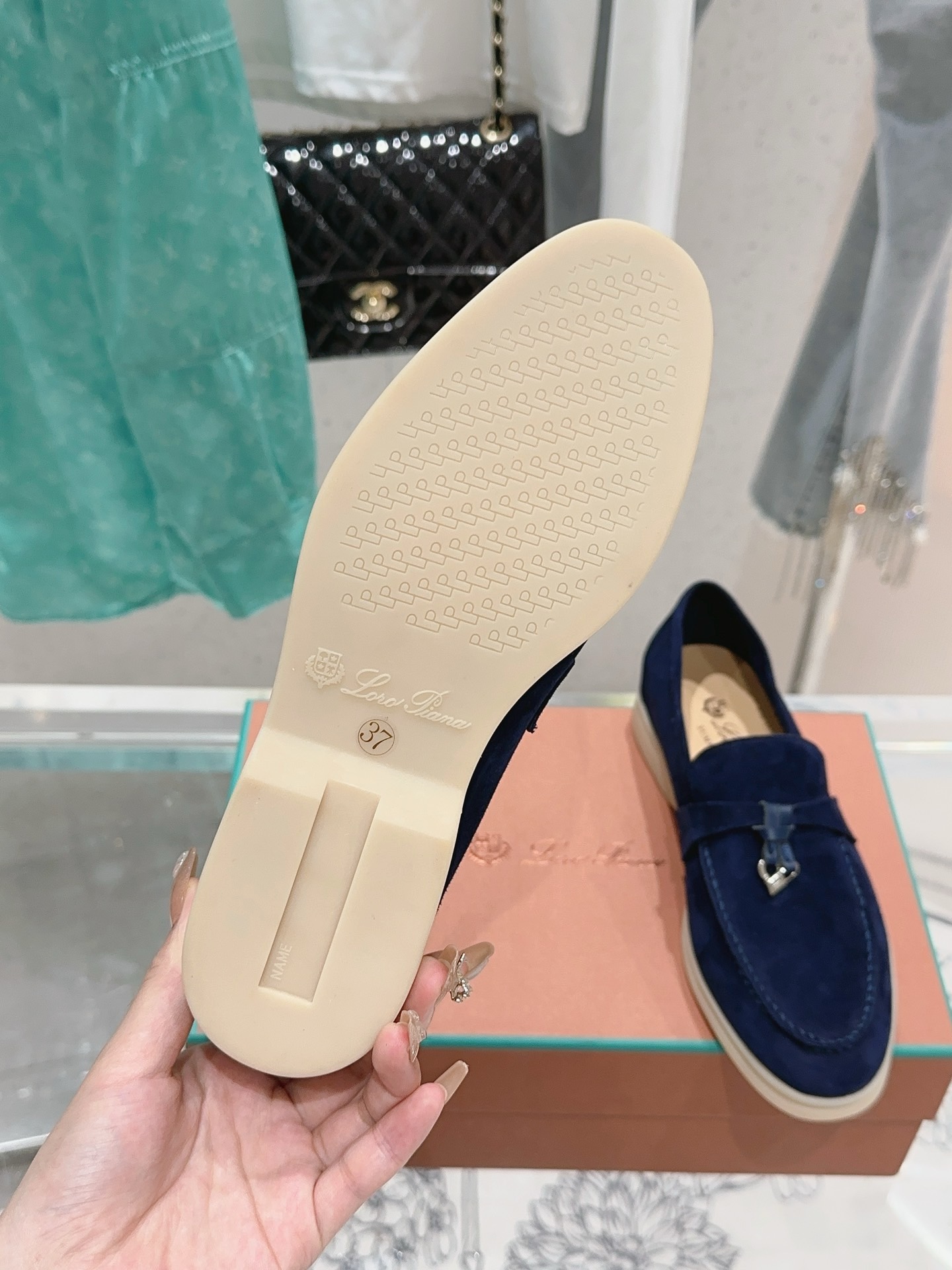 Bagsaaa L0r0 P1ana Summer Charms Walk Moccasin Navy Blue Suede