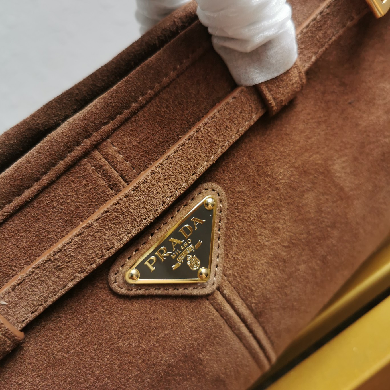 Bagsaaa Pra*a Medium suede handbag dark brown 1BA426 - 32x15.5x2cm