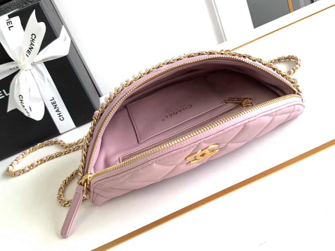 Bagsaaa Ch**el Waist Bag AS4991 Pink & Imitation Pearls - 17 × 24 × 11 cm