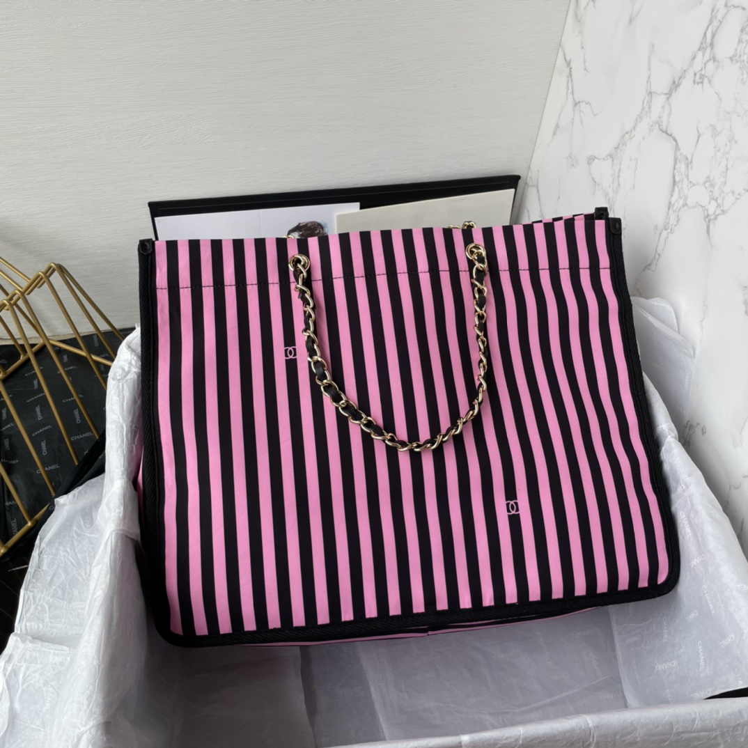 Bagsaaa Ch**el Shopping Bag AS4693 Black & Pink - 31 × 36 × 18 cm