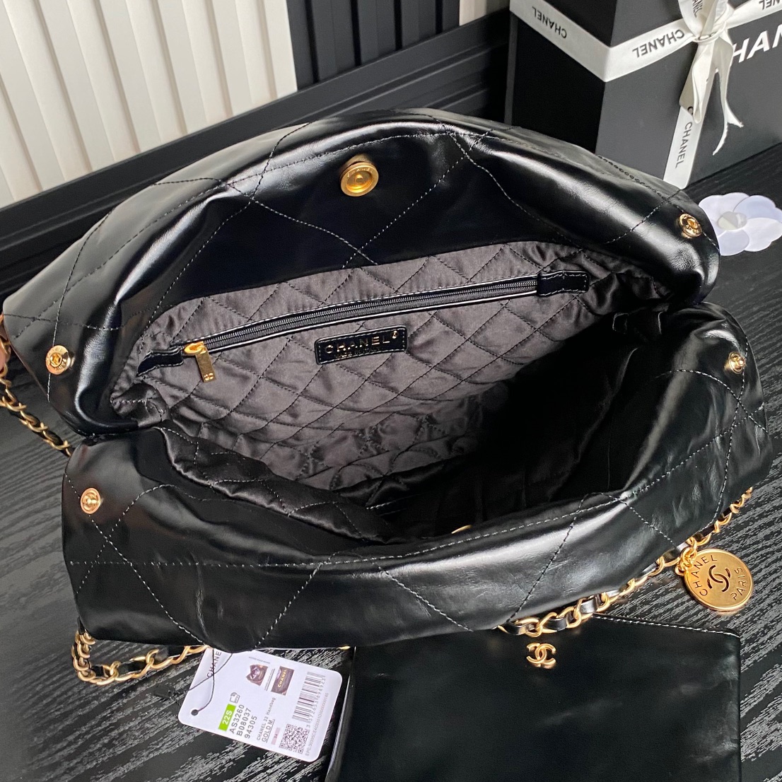 Bagsaaa Ch**el 22 Small Handbag AS3260 Shiny Crumpled Calfskin Black - 35 × 37 × 7 cm