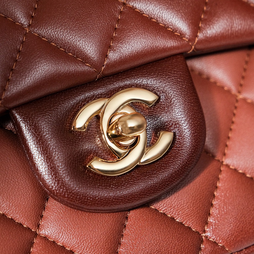 Bagsaaa Ch**el Flap Bag Classic 11.12 Gradient Lambskin Brown A01112 - 15.5 × 25.5 × 6.5 cm