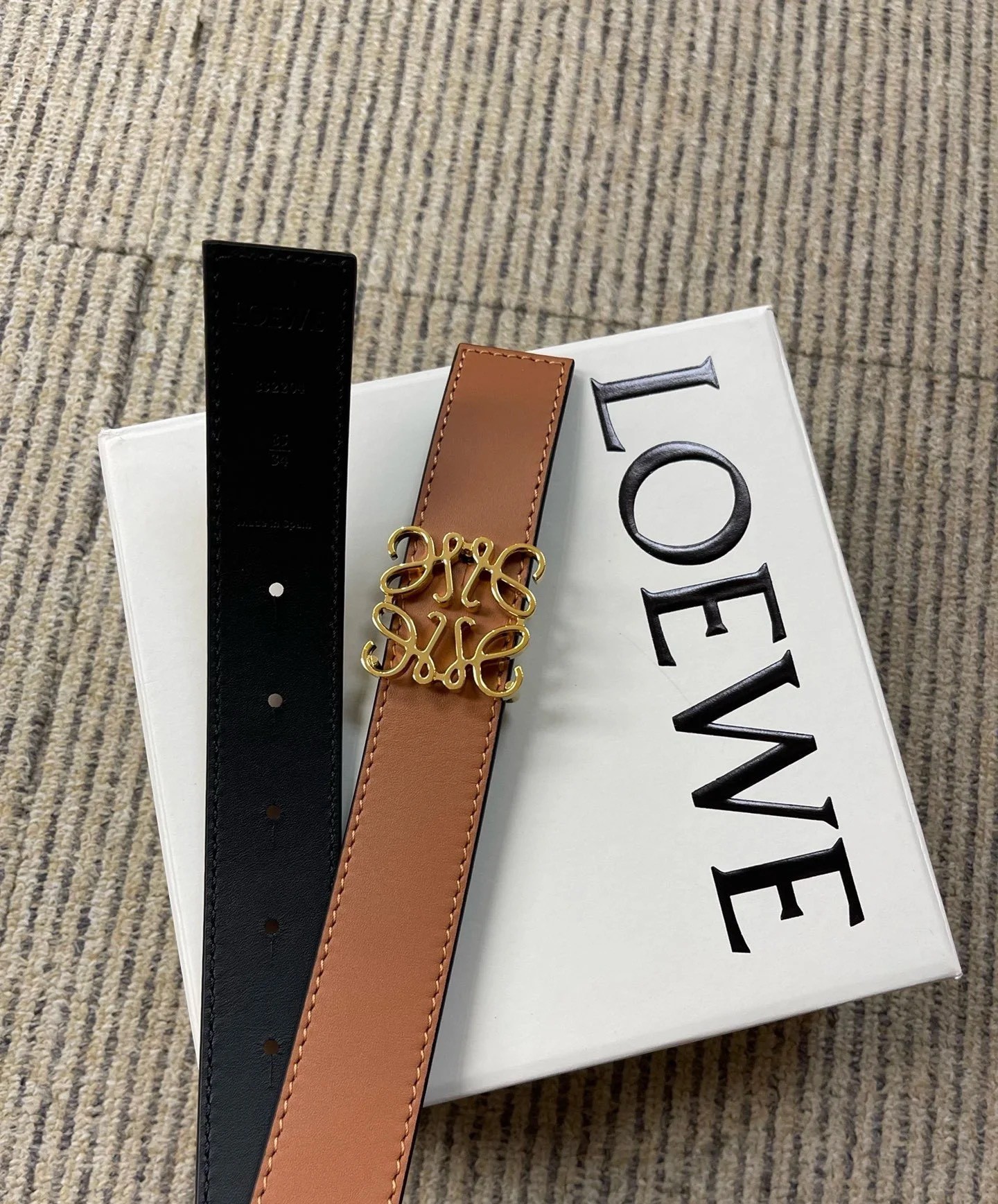 Bagsaaa L0ew* Reversible Anagram belt in smooth calfskin brown & black - 2.8cm