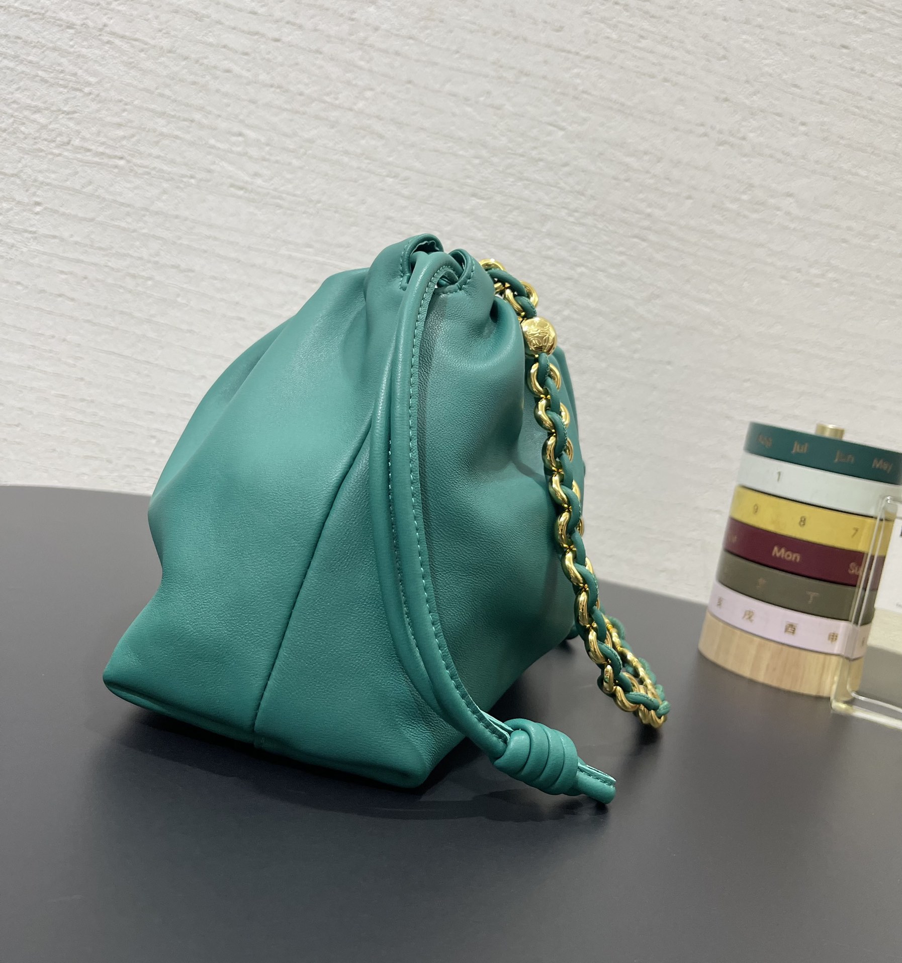 Bagsaaa L0ew* Medium Flamenco purse in mellow nappa lambskin Emerald Green- 30X20X10.5 cm