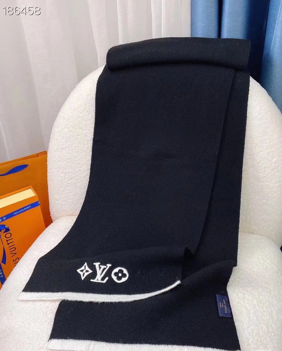 Bagsaaa LV M77928 Headline Scarf Black - 35 x 200 cm