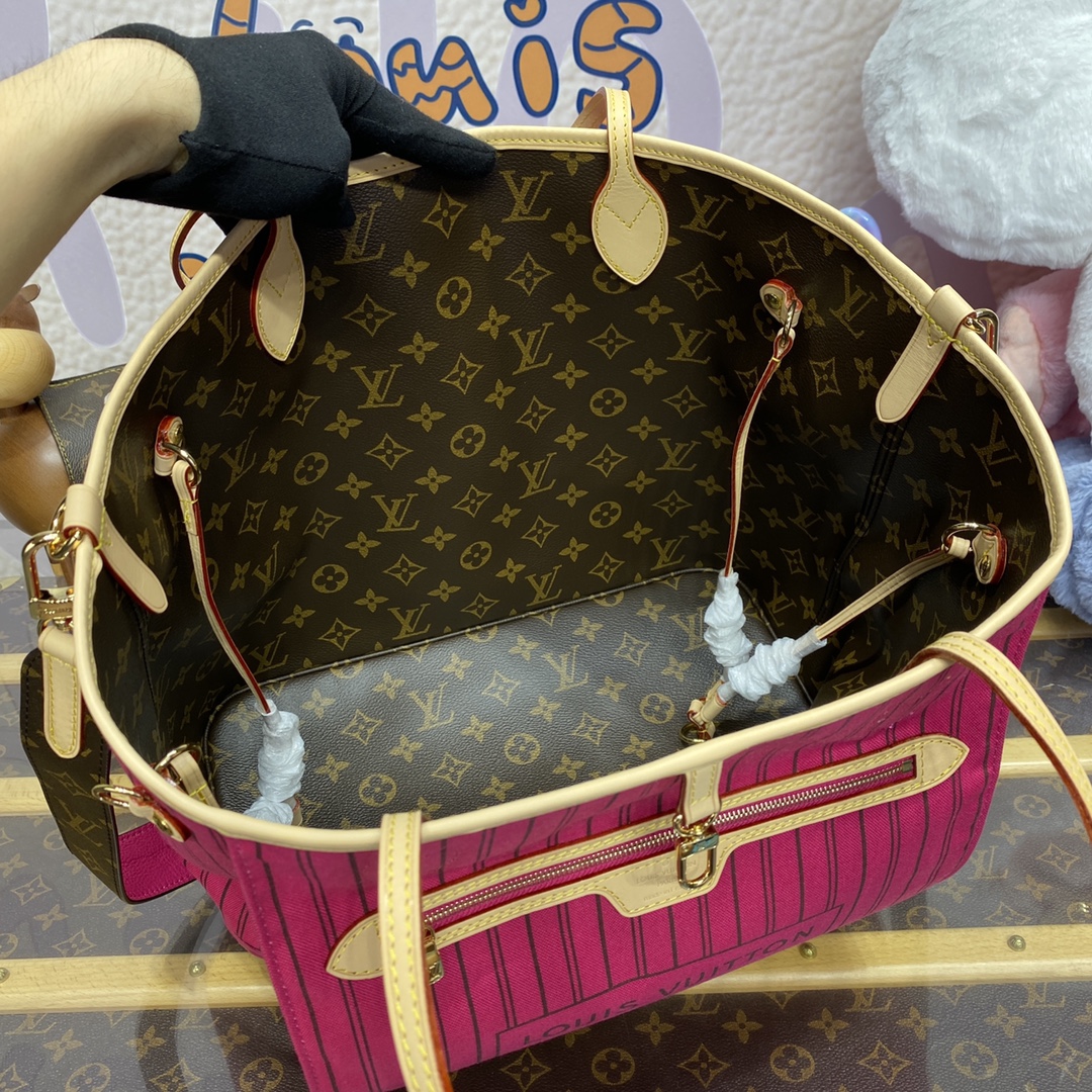 Bagsaaa L0vis Vvtt0n M12257 Reversible Neverfull Bandoulière Inside Out MM Tote Bag Rose Pink - 31 x 28 x 14 cm