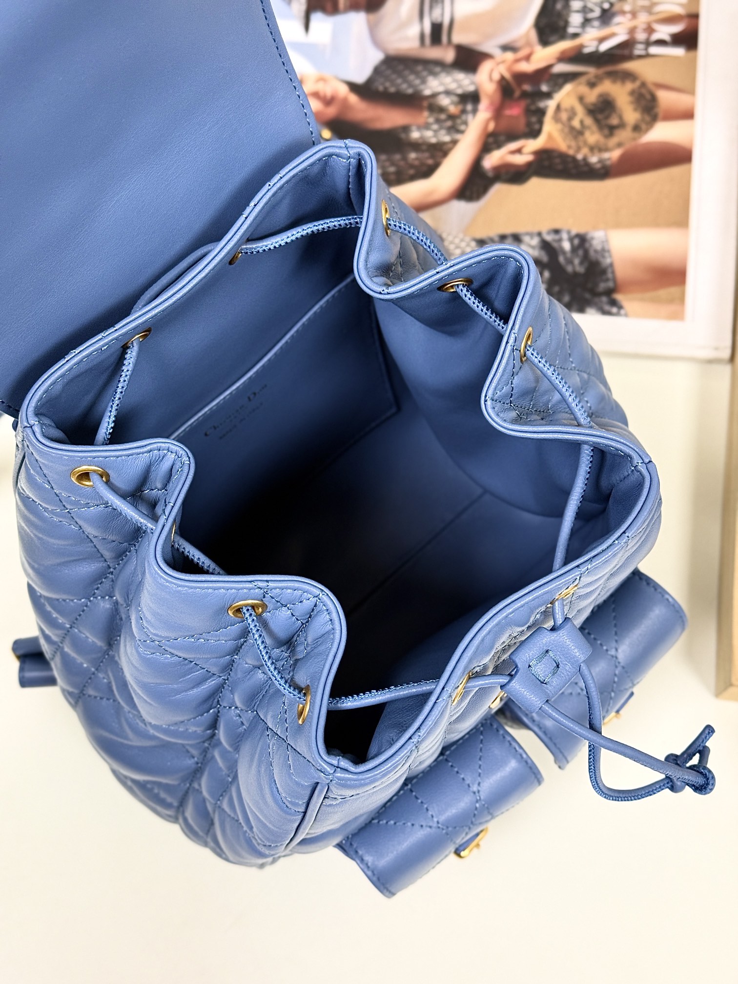 Bagsaaa Medium D10r Caro Backpack Blue Macrocannage Lambskin - 23 x 26.7 x 12.5 cm