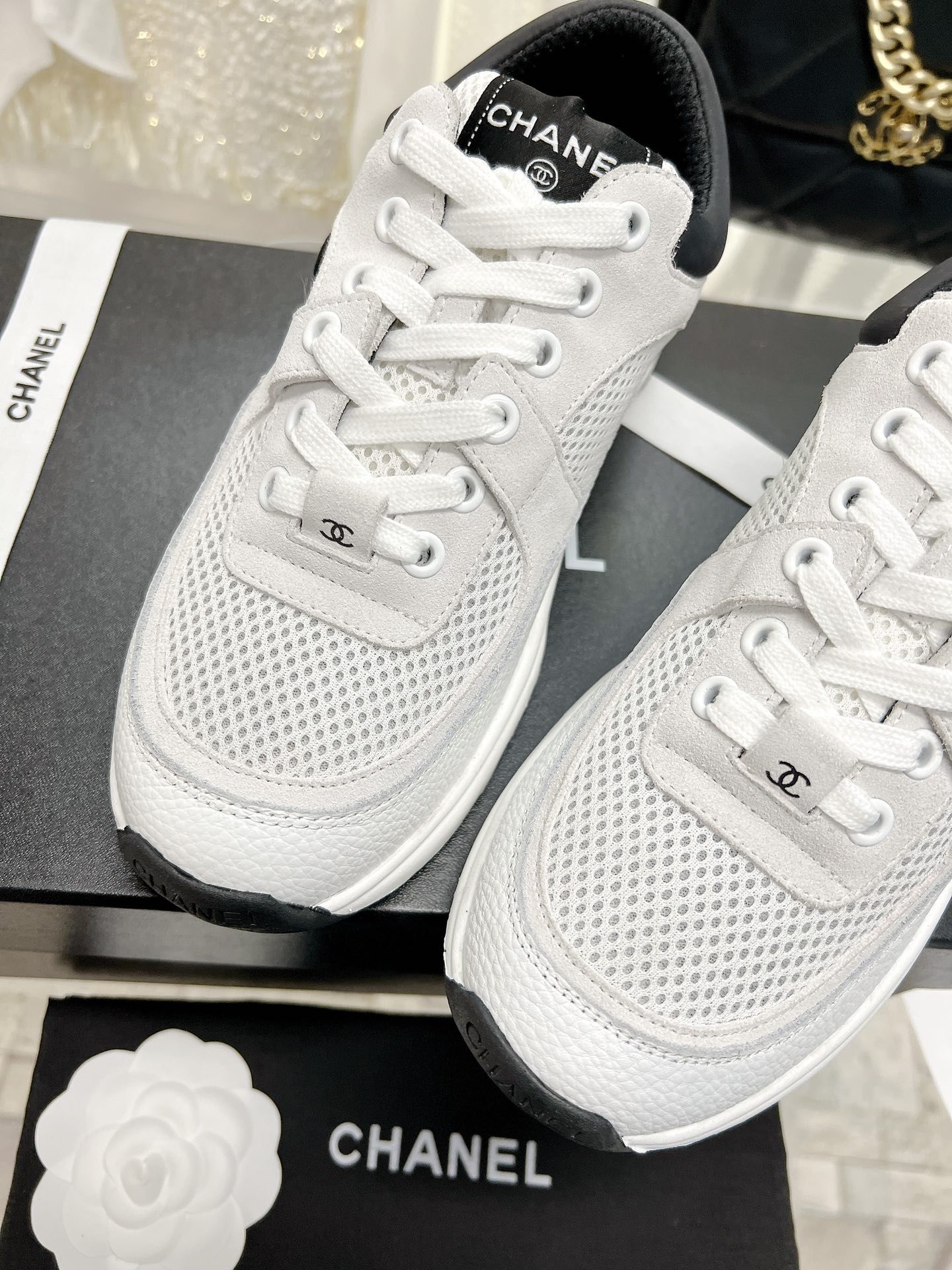 Bagsaaa Ch**el Sneakers White&Black Mesh&Calfskin G38299