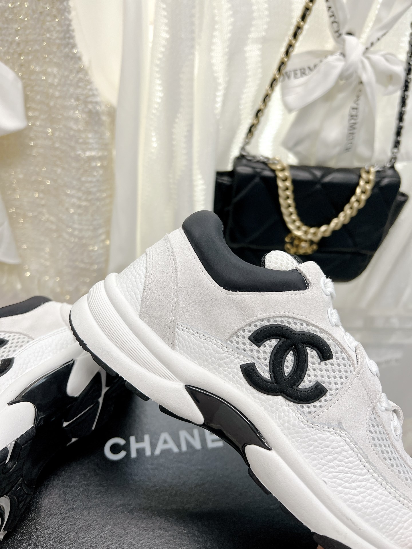 Bagsaaa Ch**el Sneakers White&Black Mesh&Calfskin G38299