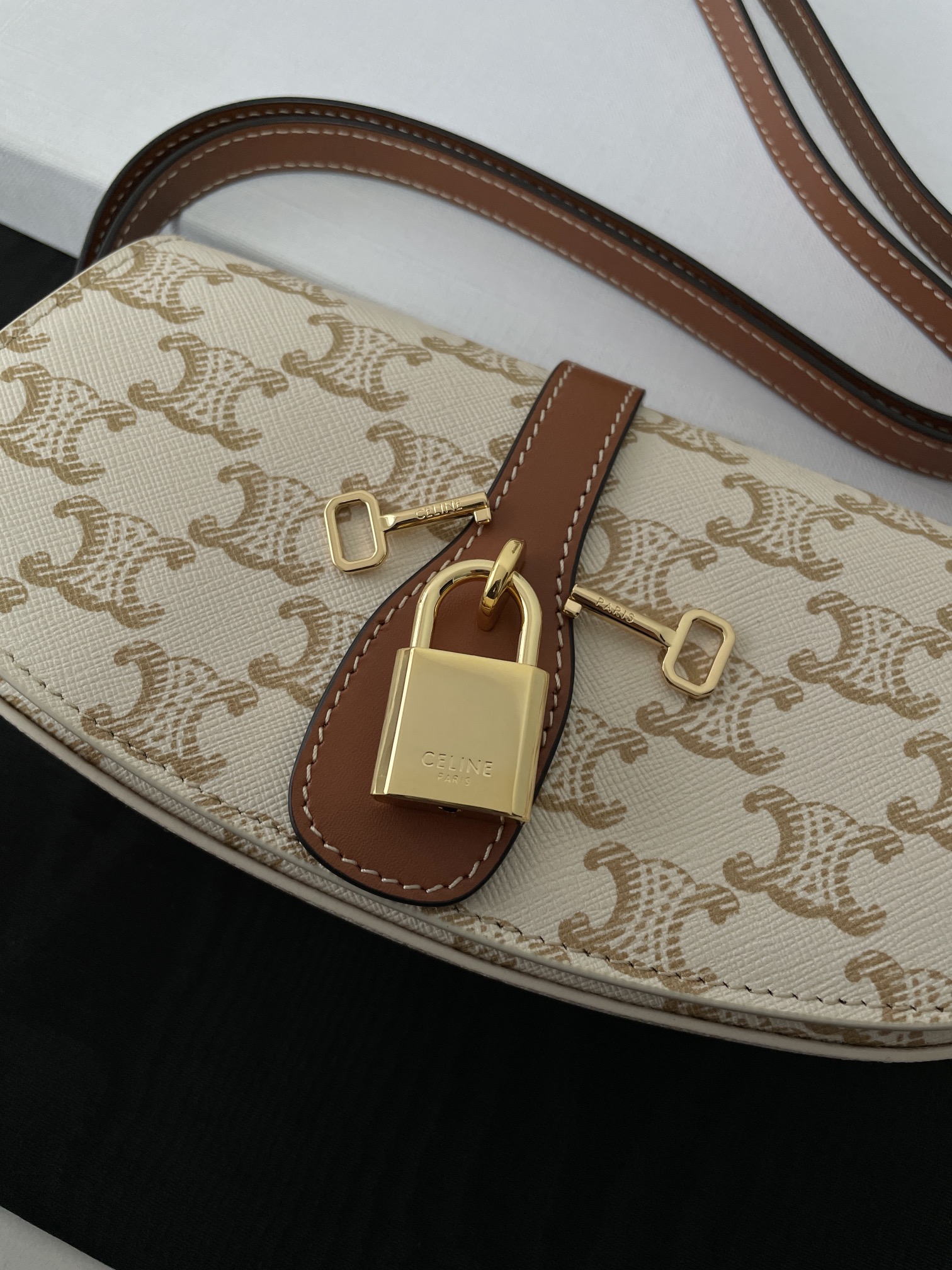 Bagsaaa Ce1i*e Clutch On Strap Tabou In Triomphe Canvas and Calfskin - 18.5 x 9.5 x 5 CM